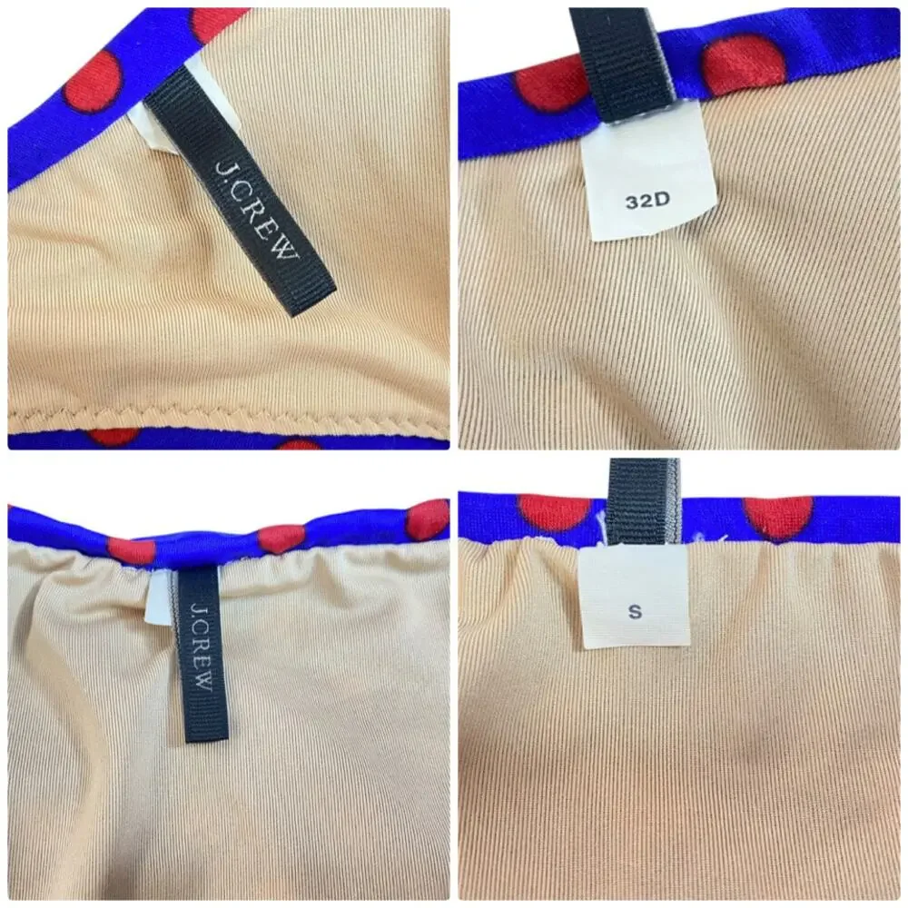 J. Crew Strapless Bandeau Bikini Top & String Bottom Blue Polka Dot Small 32D - Picture 3 of 16